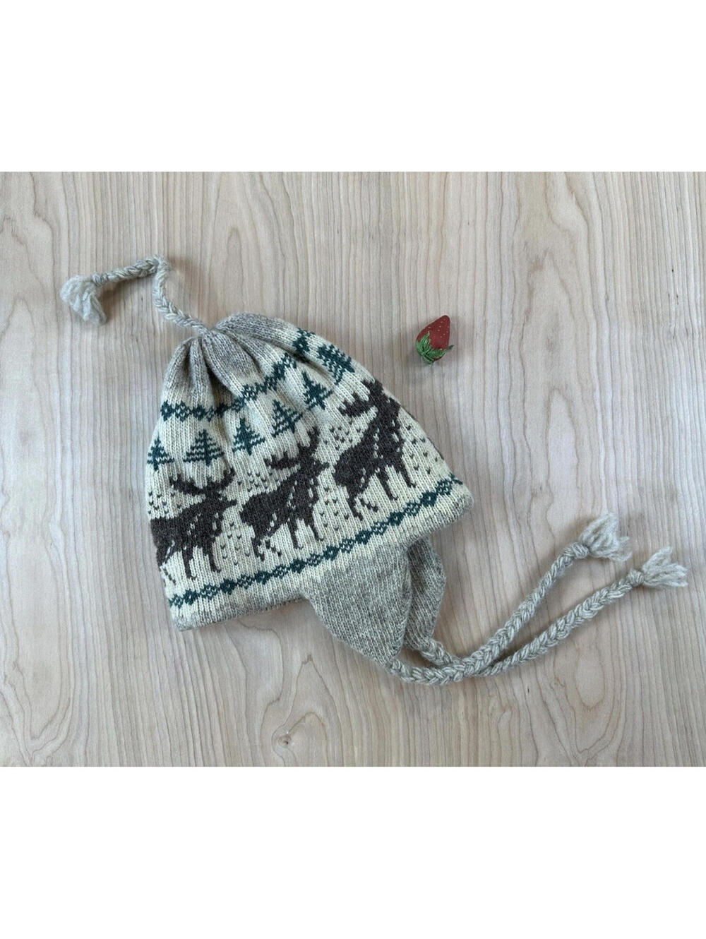 vintage 80s L.L. Bean wool knit Beanie pom pom Ear Flaps Pine Tree reindeer